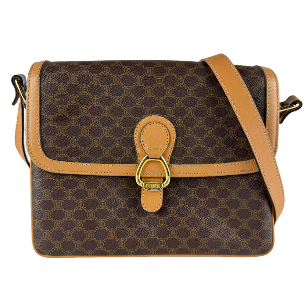 Celine Shoulder Bag Macadam Leather Brown Gold